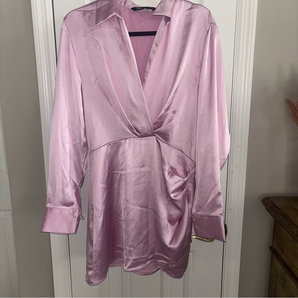 Zara Pink Satin Dress - Large - Picture 2 of 3